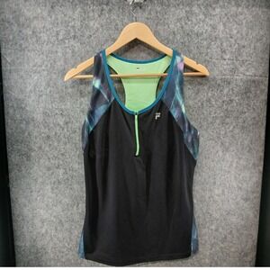 Fila Sport Women's Black Mint Green Athletic Racerback Tank Top Size L